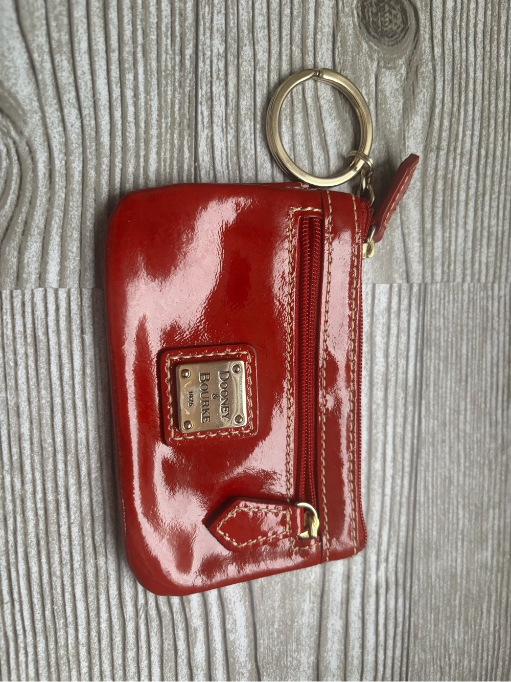 Dooney & Bourke Red Patent Leather Key Pouch with Gold Hardware